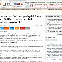 Las fusiones y adquisiciones caen un 20,3% en enero, con 161 operaciones, segn TTR